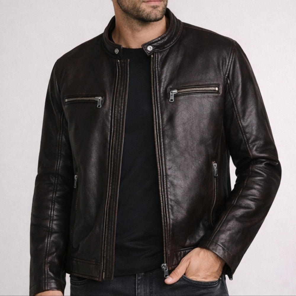 Marc New York Men's Dark Brown Faux Leather Jacket